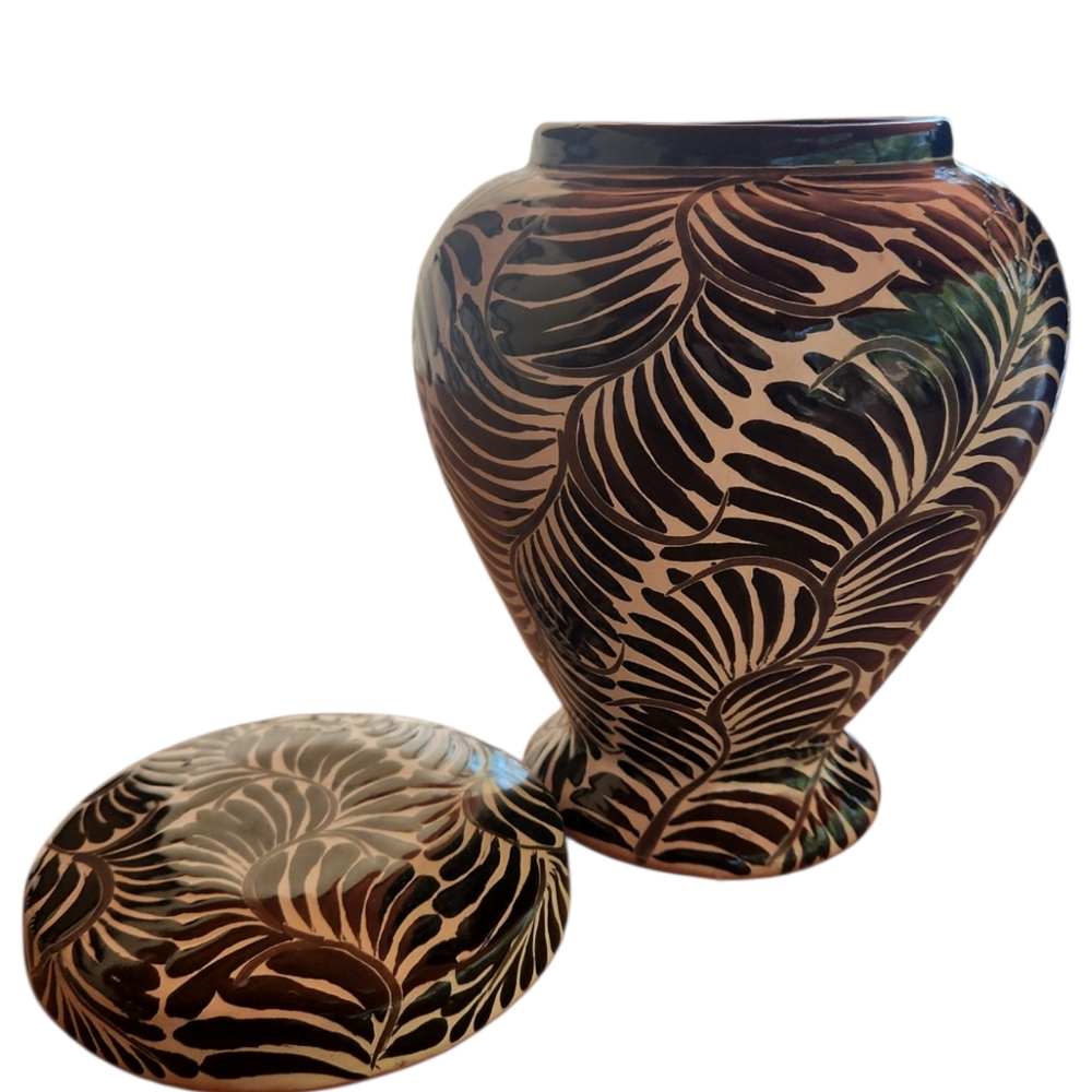 Elegant Brown and Black Patterned Talavera Vase